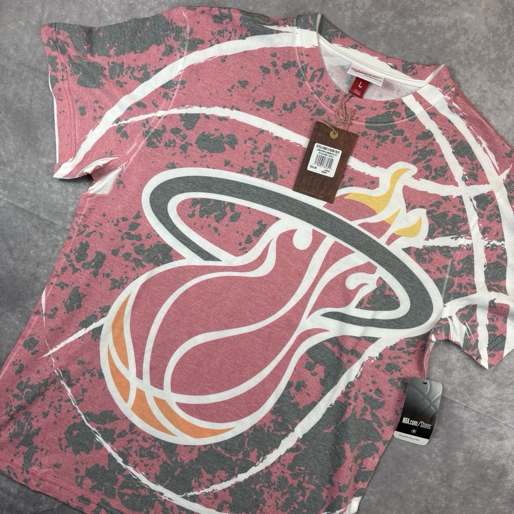 Miami Heat T Shirt Mens L Red All Over Print NBA Mitchell And Ness Jumbotron NEW
